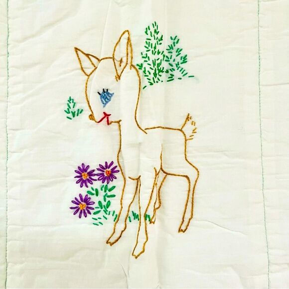 Handcrafted Hand Embroidered Baby Blanket with Animals Baby Shower Gift - Picture 3 of 12